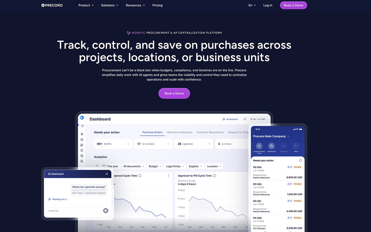 Precoro procurement software website, September 2026