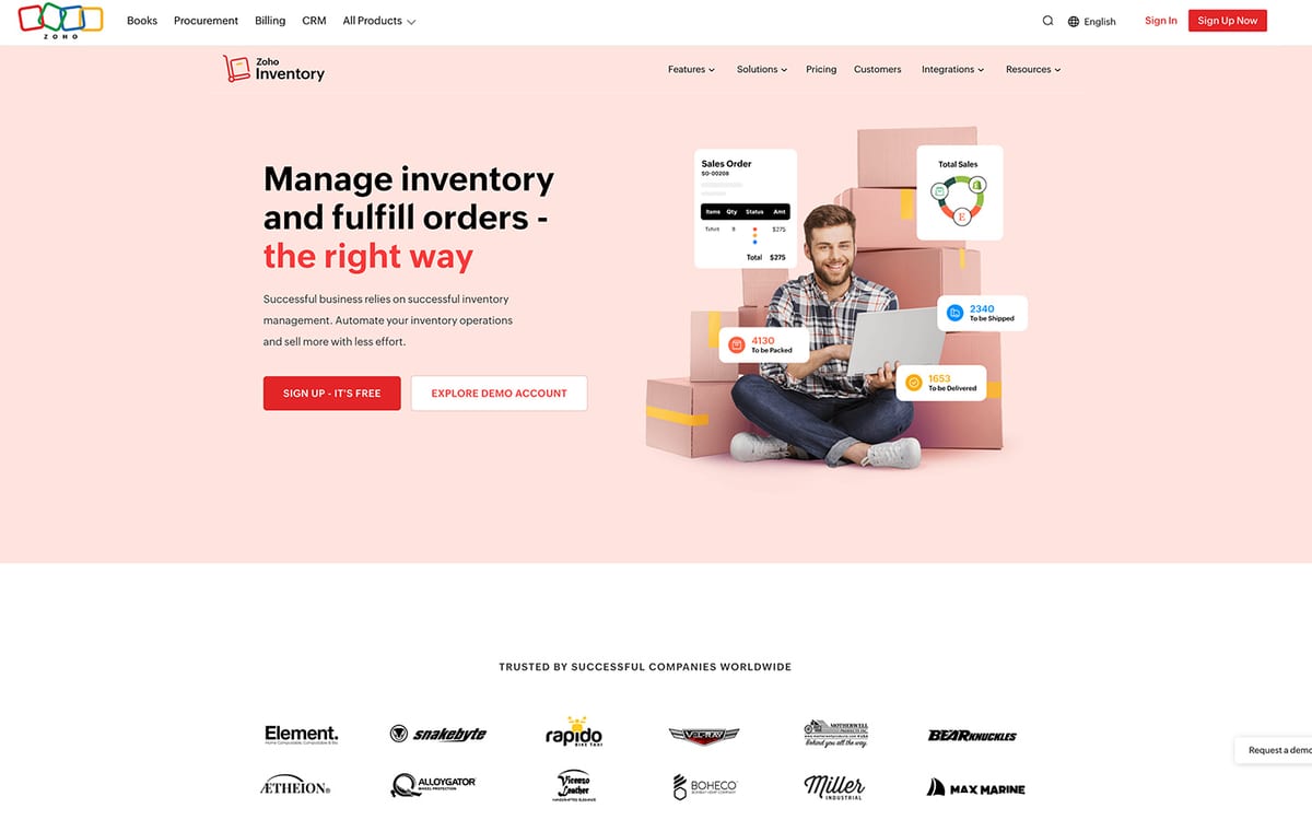 Zoho Inventory website homepage, September 2026